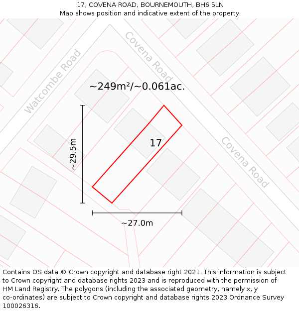 17, COVENA ROAD, BOURNEMOUTH, BH6 5LN: Plot and title map