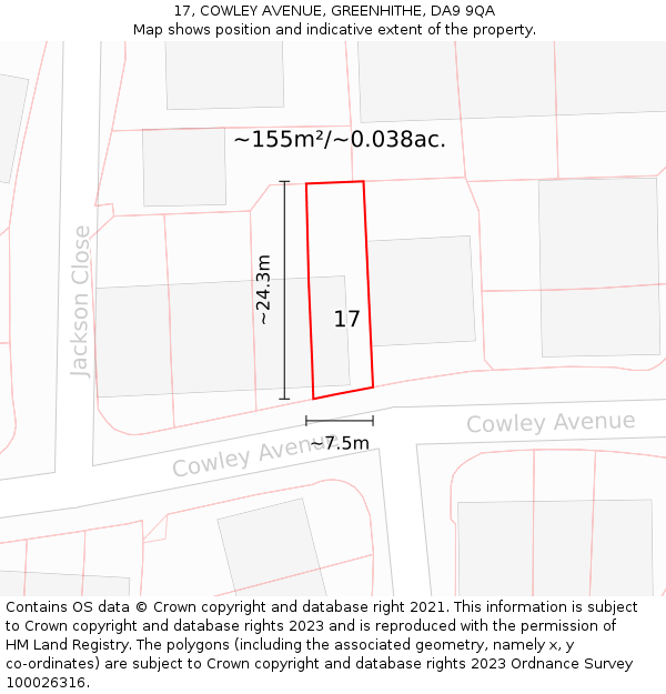 17, COWLEY AVENUE, GREENHITHE, DA9 9QA: Plot and title map