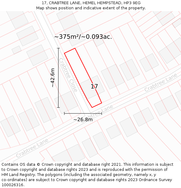 17, CRABTREE LANE, HEMEL HEMPSTEAD, HP3 9EG: Plot and title map