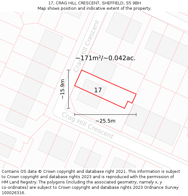 17, CRAG HILL CRESCENT, SHEFFIELD, S5 9BH: Plot and title map