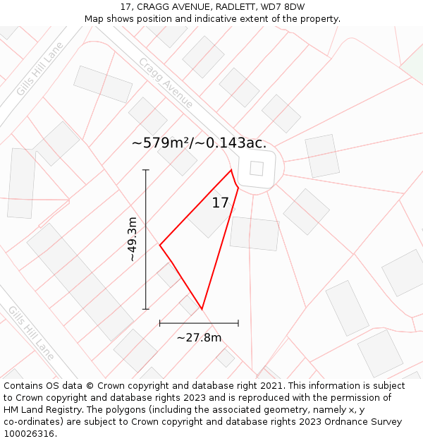 17, CRAGG AVENUE, RADLETT, WD7 8DW: Plot and title map