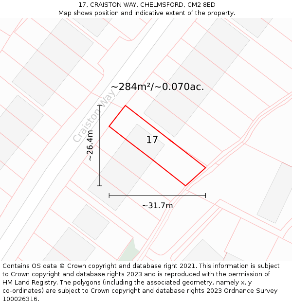 17, CRAISTON WAY, CHELMSFORD, CM2 8ED: Plot and title map