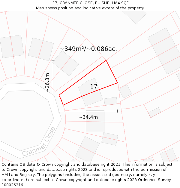 17, CRANMER CLOSE, RUISLIP, HA4 9QF: Plot and title map