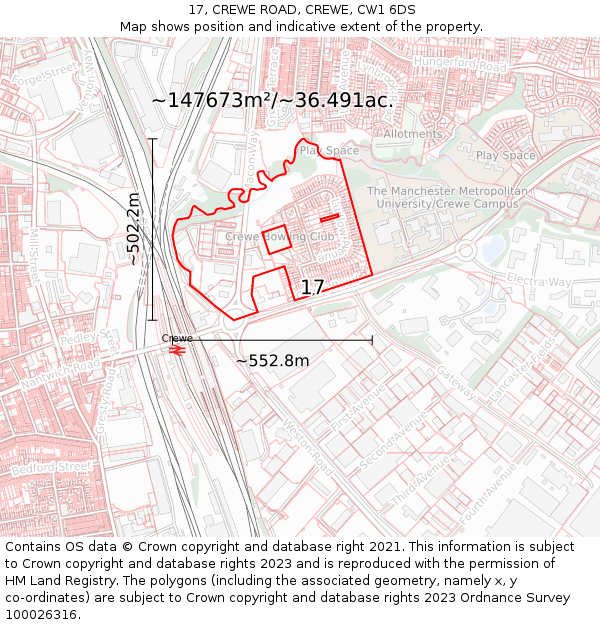 17, CREWE ROAD, CREWE, CW1 6DS: Plot and title map