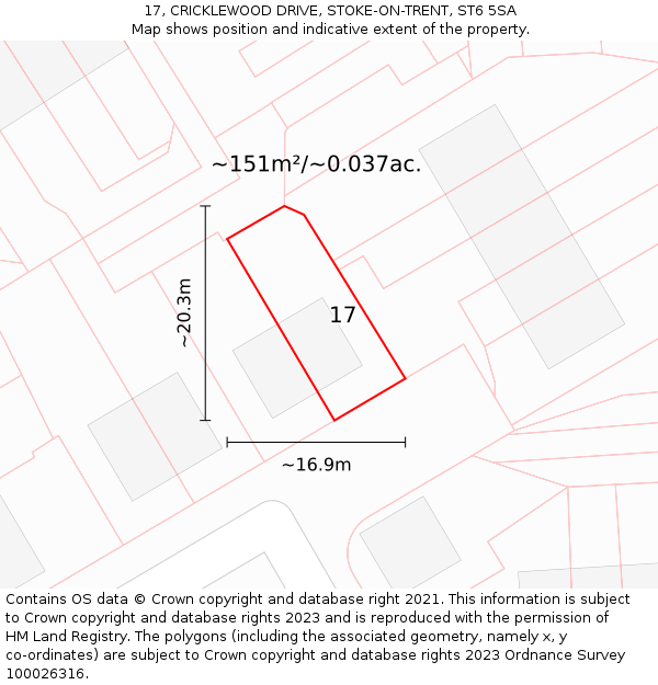 17, CRICKLEWOOD DRIVE, STOKE-ON-TRENT, ST6 5SA: Plot and title map