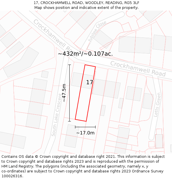 17, CROCKHAMWELL ROAD, WOODLEY, READING, RG5 3LF: Plot and title map