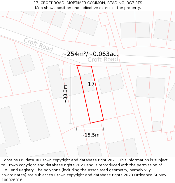 17, CROFT ROAD, MORTIMER COMMON, READING, RG7 3TS: Plot and title map