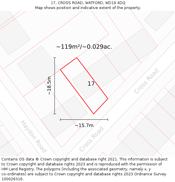 17, CROSS ROAD, WATFORD, WD19 4DQ: Plot and title map