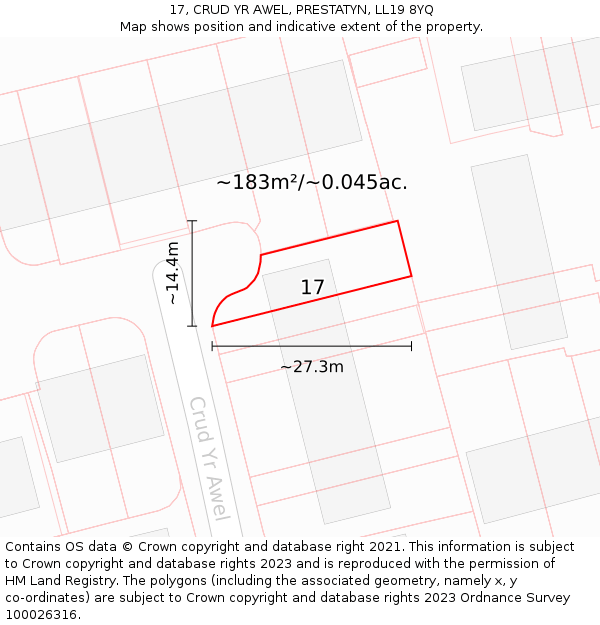 17, CRUD YR AWEL, PRESTATYN, LL19 8YQ: Plot and title map