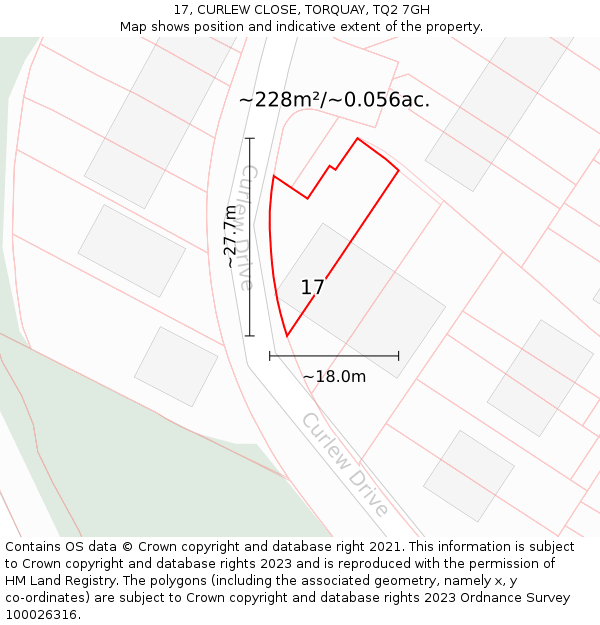 17, CURLEW CLOSE, TORQUAY, TQ2 7GH: Plot and title map