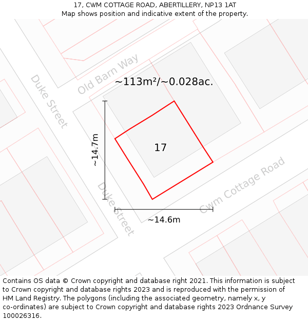 17, CWM COTTAGE ROAD, ABERTILLERY, NP13 1AT: Plot and title map