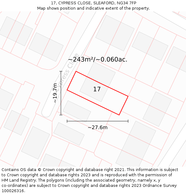 17, CYPRESS CLOSE, SLEAFORD, NG34 7FP: Plot and title map