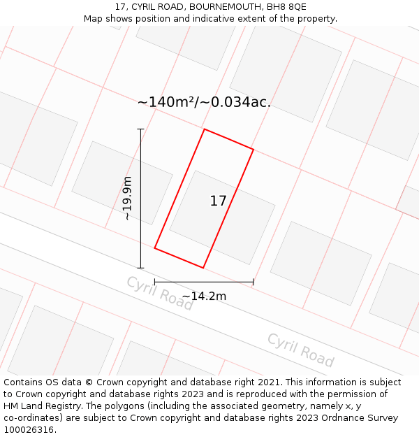 17, CYRIL ROAD, BOURNEMOUTH, BH8 8QE: Plot and title map