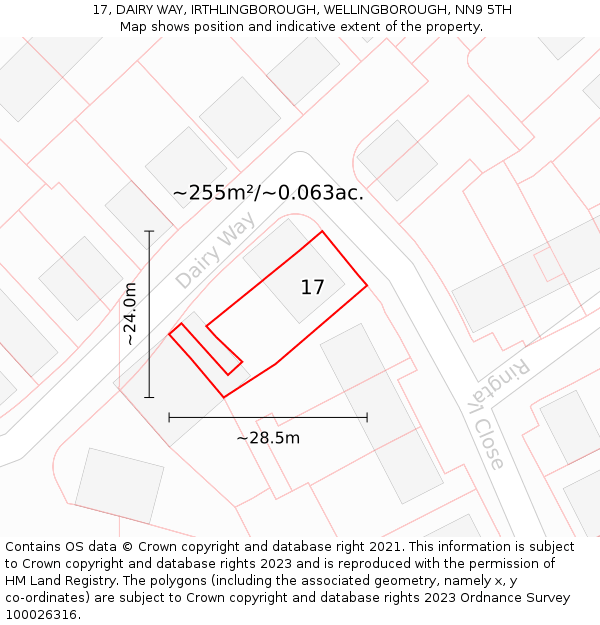 17, DAIRY WAY, IRTHLINGBOROUGH, WELLINGBOROUGH, NN9 5TH: Plot and title map