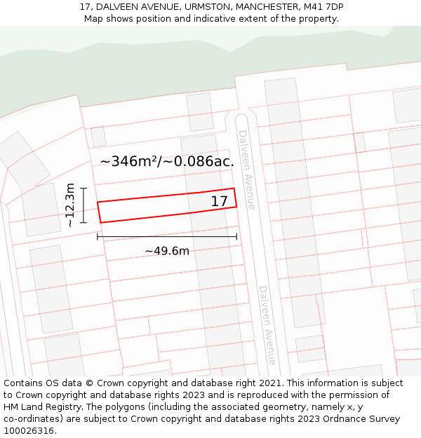 17, DALVEEN AVENUE, URMSTON, MANCHESTER, M41 7DP: Plot and title map