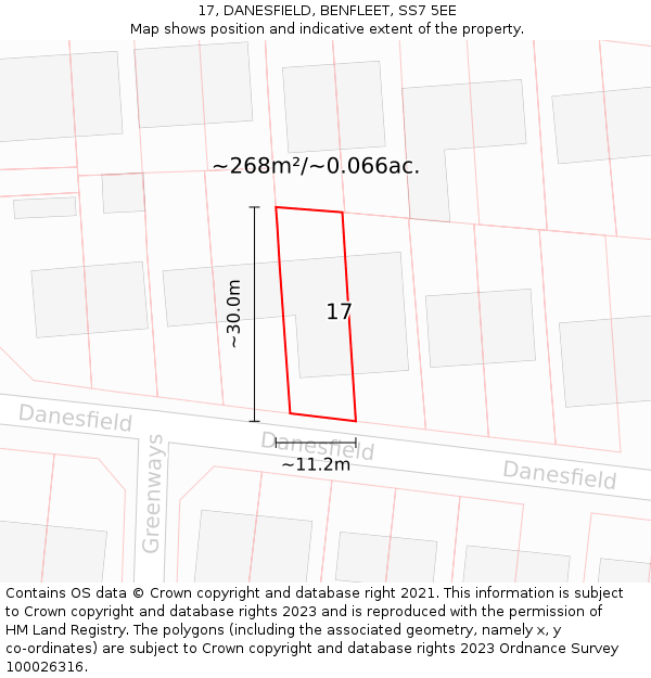 17, DANESFIELD, BENFLEET, SS7 5EE: Plot and title map