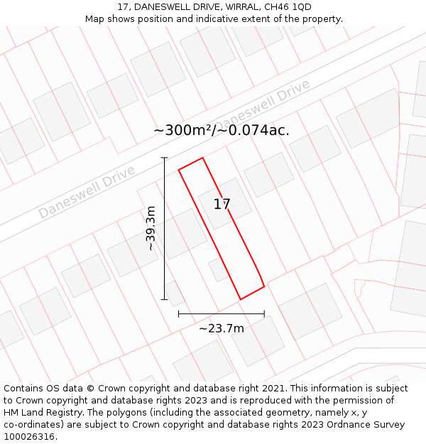 17, DANESWELL DRIVE, WIRRAL, CH46 1QD: Plot and title map