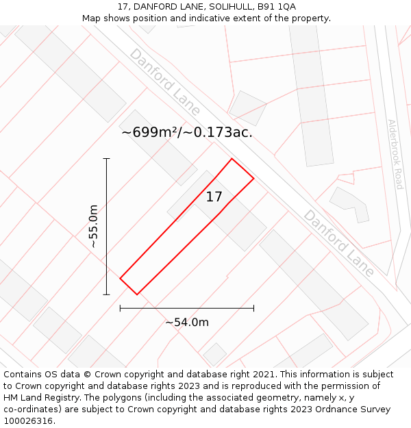 17, DANFORD LANE, SOLIHULL, B91 1QA: Plot and title map