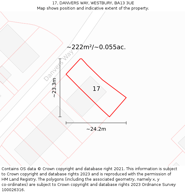 17, DANVERS WAY, WESTBURY, BA13 3UE: Plot and title map