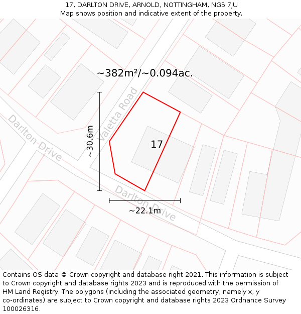 17, DARLTON DRIVE, ARNOLD, NOTTINGHAM, NG5 7JU: Plot and title map