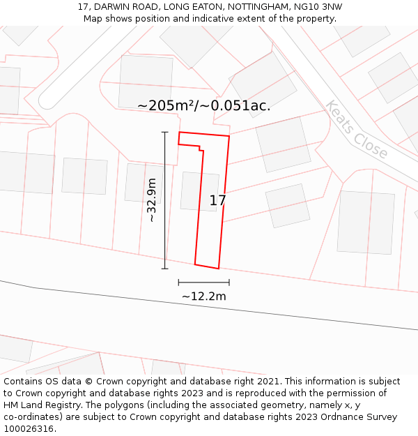 17, DARWIN ROAD, LONG EATON, NOTTINGHAM, NG10 3NW: Plot and title map