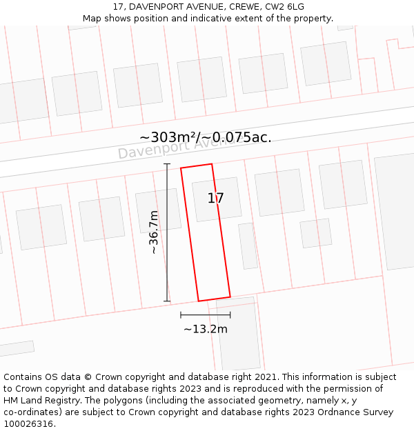 17, DAVENPORT AVENUE, CREWE, CW2 6LG: Plot and title map