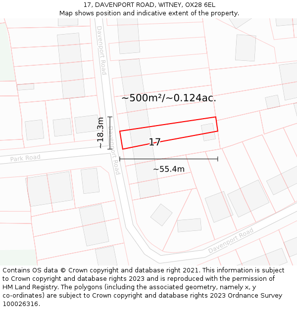 17, DAVENPORT ROAD, WITNEY, OX28 6EL: Plot and title map