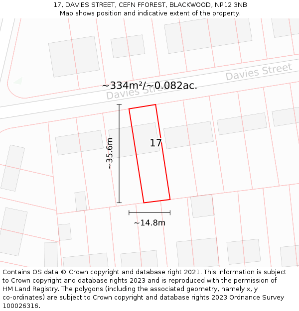 17, DAVIES STREET, CEFN FFOREST, BLACKWOOD, NP12 3NB: Plot and title map