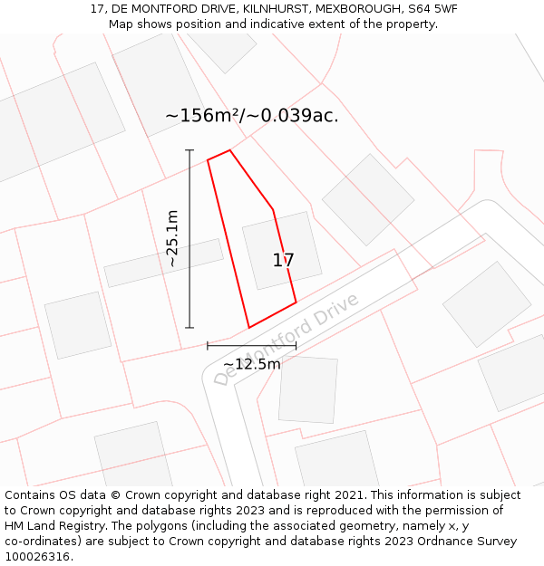 17, DE MONTFORD DRIVE, KILNHURST, MEXBOROUGH, S64 5WF: Plot and title map