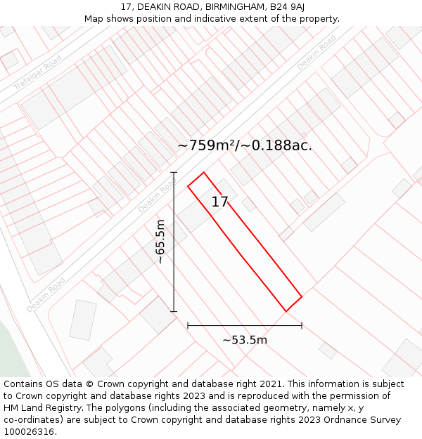 17, DEAKIN ROAD, BIRMINGHAM, B24 9AJ: Plot and title map