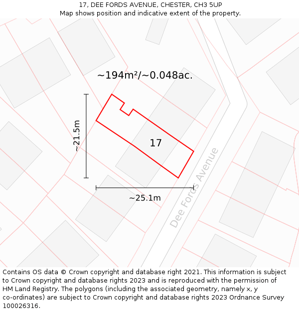 17, DEE FORDS AVENUE, CHESTER, CH3 5UP: Plot and title map