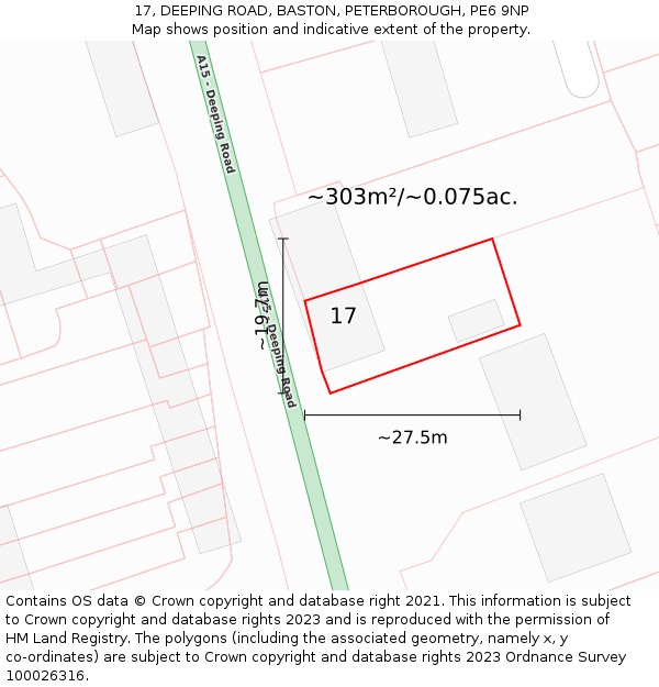 17, DEEPING ROAD, BASTON, PETERBOROUGH, PE6 9NP: Plot and title map