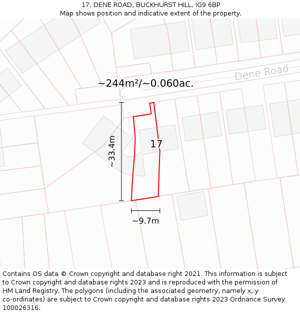 17, DENE ROAD, BUCKHURST HILL, IG9 6BP: Plot and title map