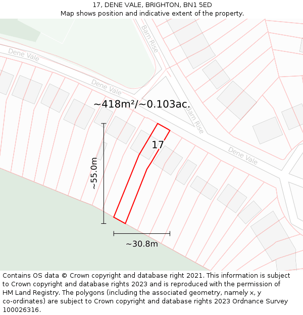 17, DENE VALE, BRIGHTON, BN1 5ED: Plot and title map