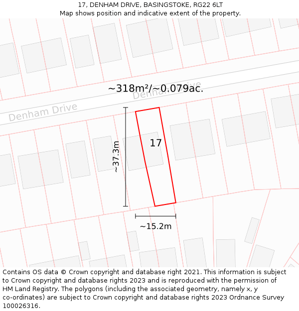 17, DENHAM DRIVE, BASINGSTOKE, RG22 6LT: Plot and title map