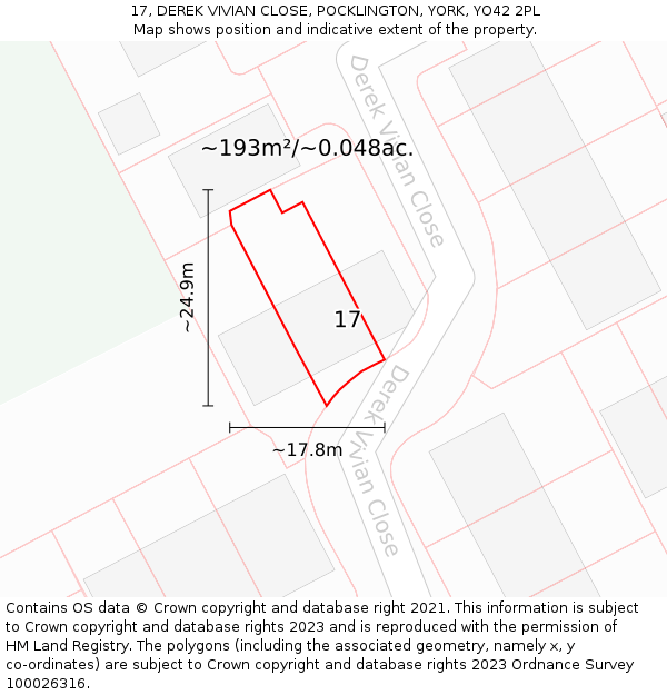 17, DEREK VIVIAN CLOSE, POCKLINGTON, YORK, YO42 2PL: Plot and title map