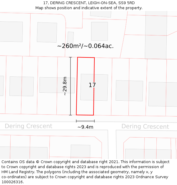 17, DERING CRESCENT, LEIGH-ON-SEA, SS9 5RD: Plot and title map