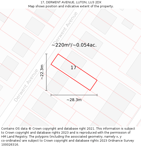17, DERWENT AVENUE, LUTON, LU3 2DX: Plot and title map