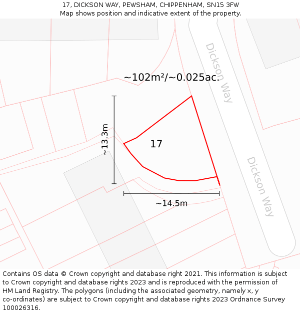 17, DICKSON WAY, PEWSHAM, CHIPPENHAM, SN15 3FW: Plot and title map