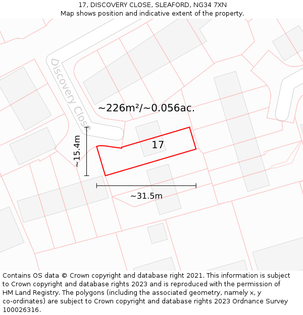 17, DISCOVERY CLOSE, SLEAFORD, NG34 7XN: Plot and title map