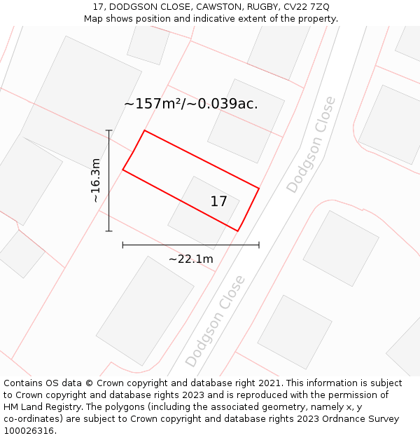 17, DODGSON CLOSE, CAWSTON, RUGBY, CV22 7ZQ: Plot and title map