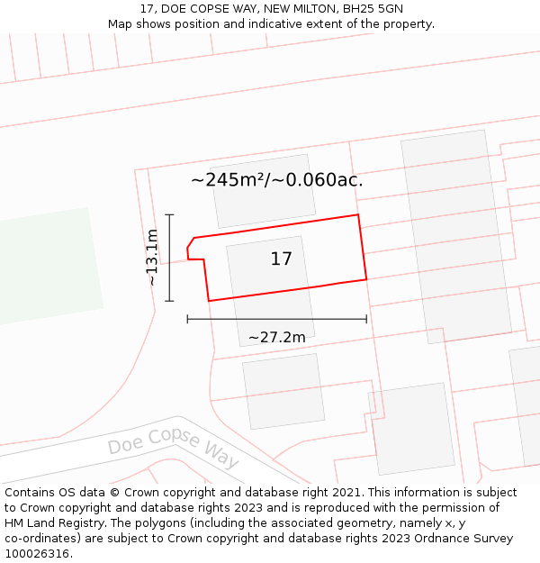 17, DOE COPSE WAY, NEW MILTON, BH25 5GN: Plot and title map