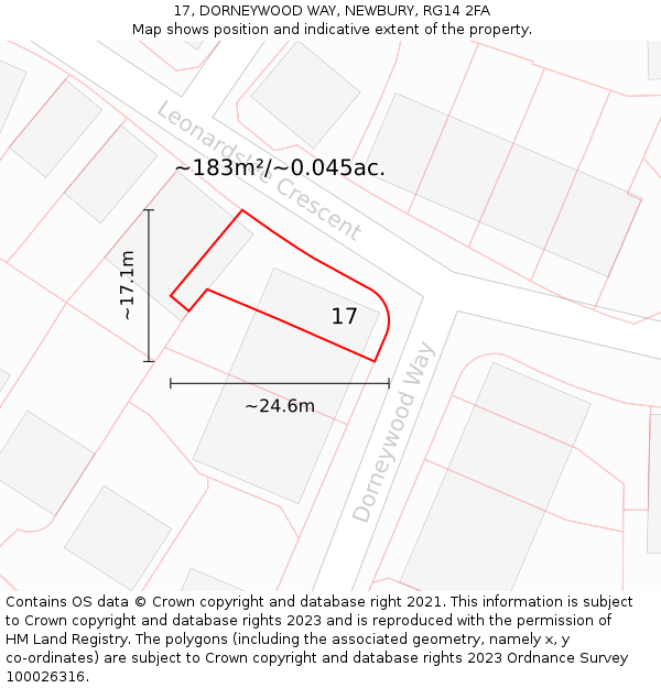 17, DORNEYWOOD WAY, NEWBURY, RG14 2FA: Plot and title map