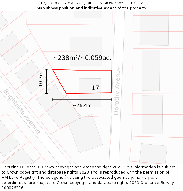 17, DOROTHY AVENUE, MELTON MOWBRAY, LE13 0LA: Plot and title map