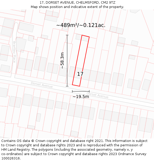 17, DORSET AVENUE, CHELMSFORD, CM2 9TZ: Plot and title map