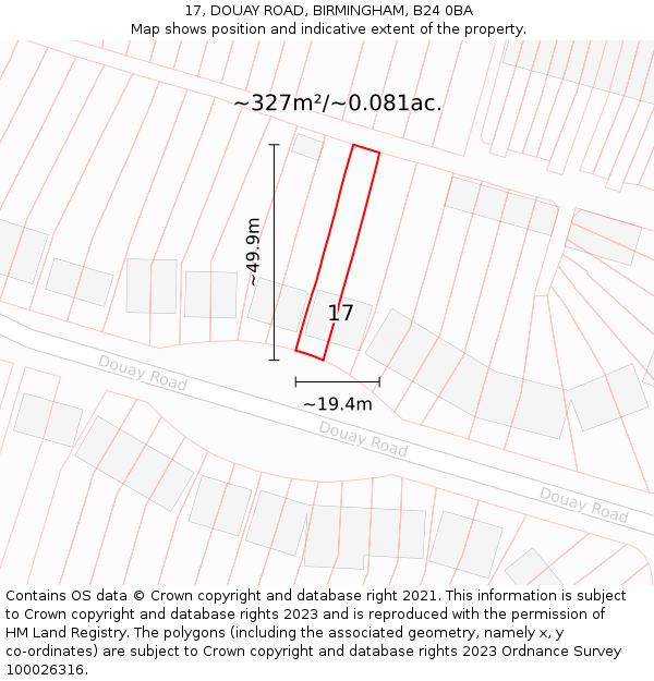 17, DOUAY ROAD, BIRMINGHAM, B24 0BA: Plot and title map