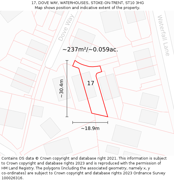 17, DOVE WAY, WATERHOUSES, STOKE-ON-TRENT, ST10 3HG: Plot and title map