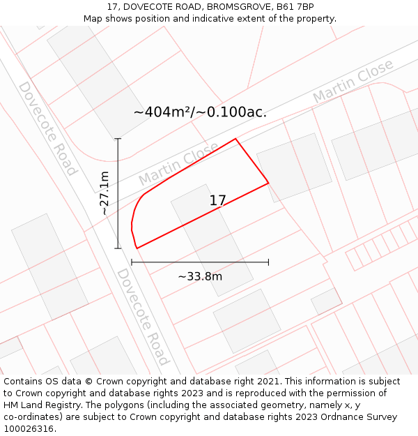 17, DOVECOTE ROAD, BROMSGROVE, B61 7BP: Plot and title map