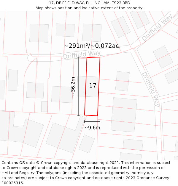 17, DRIFFIELD WAY, BILLINGHAM, TS23 3RD: Plot and title map