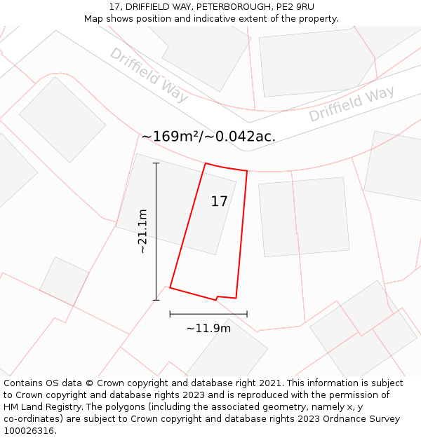 17, DRIFFIELD WAY, PETERBOROUGH, PE2 9RU: Plot and title map